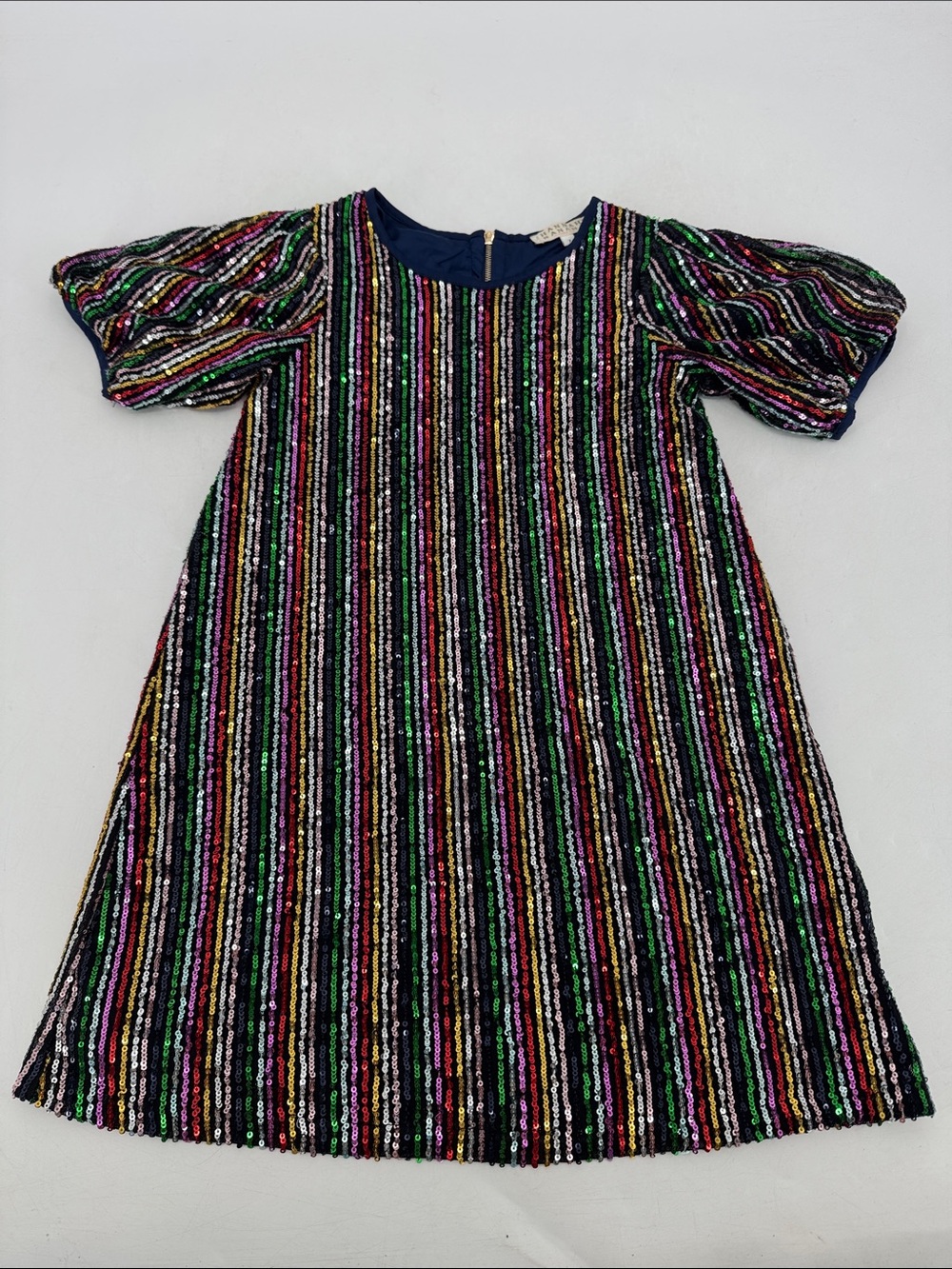 Hannah Banana Girls Multi Color Rainbow Sequin Puff Sleeve Holiday Party Dress